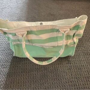 J. Crew Green and White Tote/Beach Bag